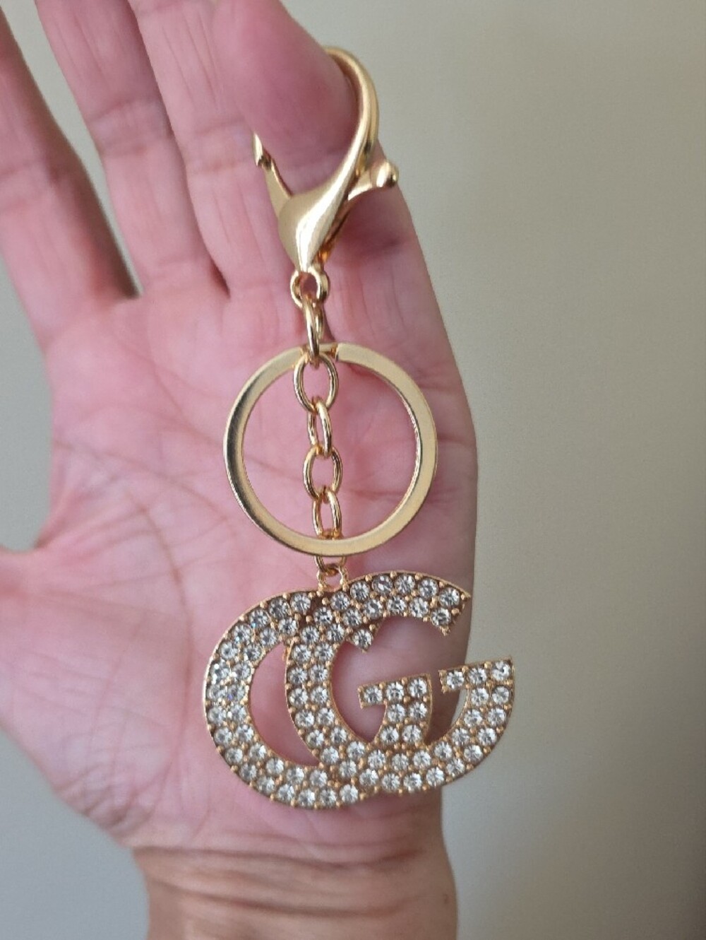 Gold Crystal GG Logo Keychain Charm